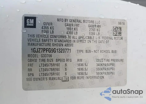 2016 GMC Savana 3500 Lt из США, поврежденный, VIN 1GJZ7PFG9G1320771